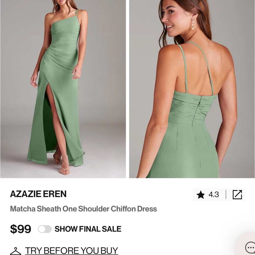 Azazie Green One Shoulder Slit Sheath Dress Eren Matcha